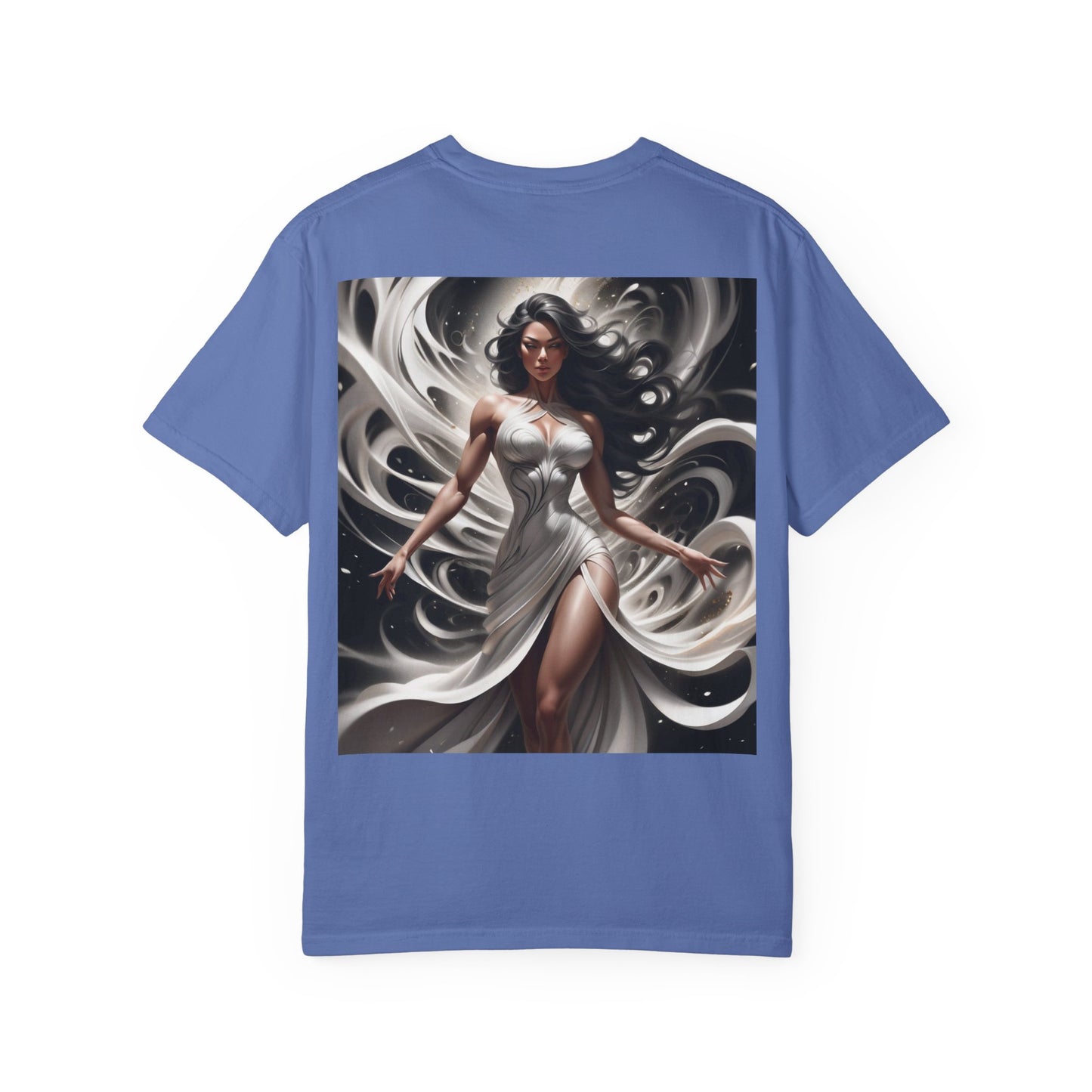 Goddess Art T-Shirt — Elegant White-Draped Fantasy Woman Print