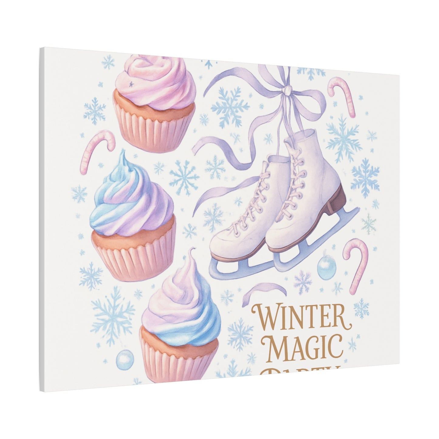 Winter Magic Party Canvas — Ice Skates & Cupcakes Matte Wall Art