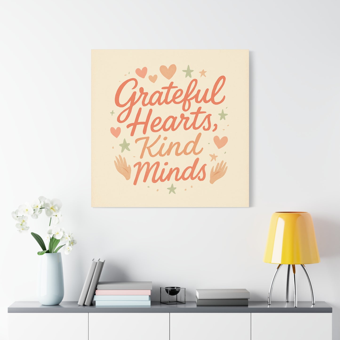 Grateful Hearts Kind Minds Canvas Wall Art — Inspirational Quote Matte Canvas