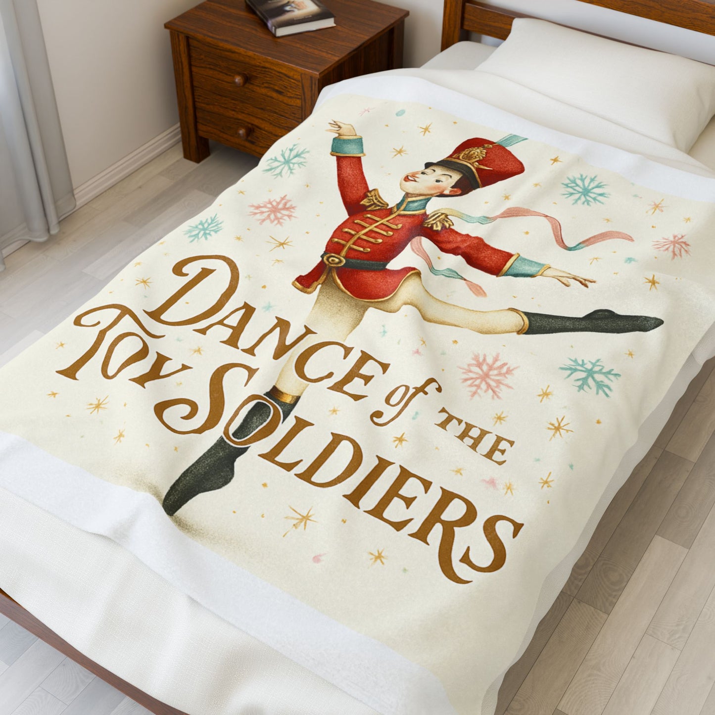 Dance of the Toy Soldiers Velveteen Plush Blanket — Vintage Nutcracker Holiday Throw