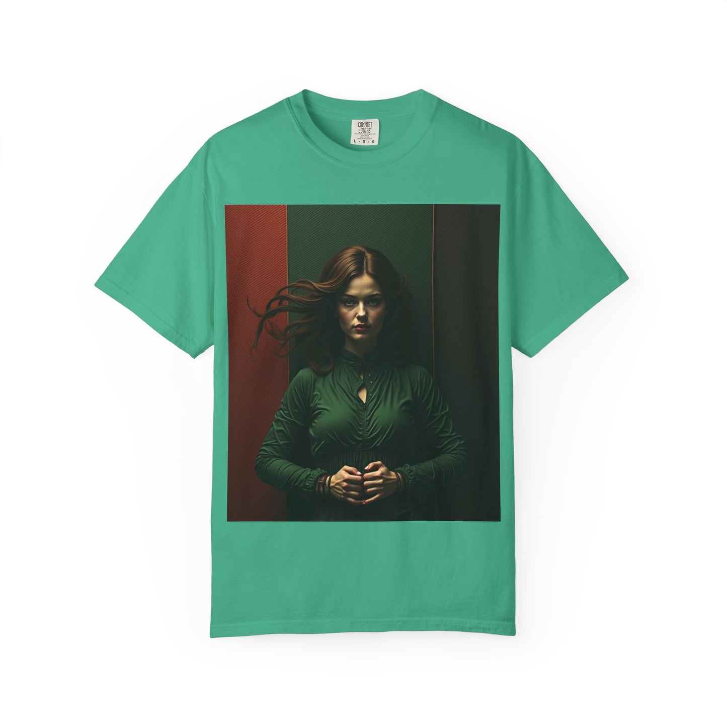Portrait Photo Tee — Moody Green Woman Graphic T-Shirt