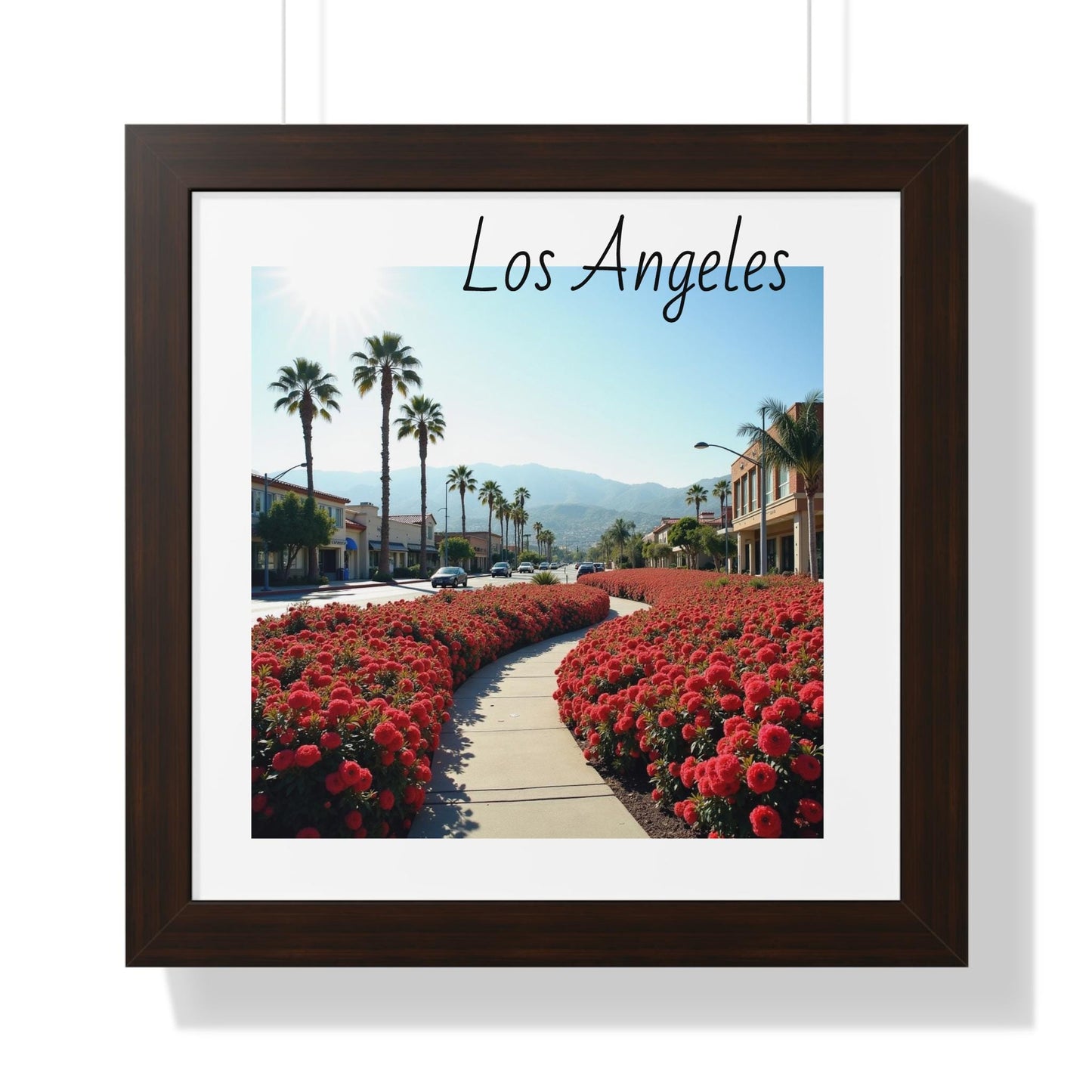 Framed Horizontal Poster, Los Angeles Wall Art, Floral Landscape Decor, Home Office Aesthetic, Gift for Travelers, California Art Print