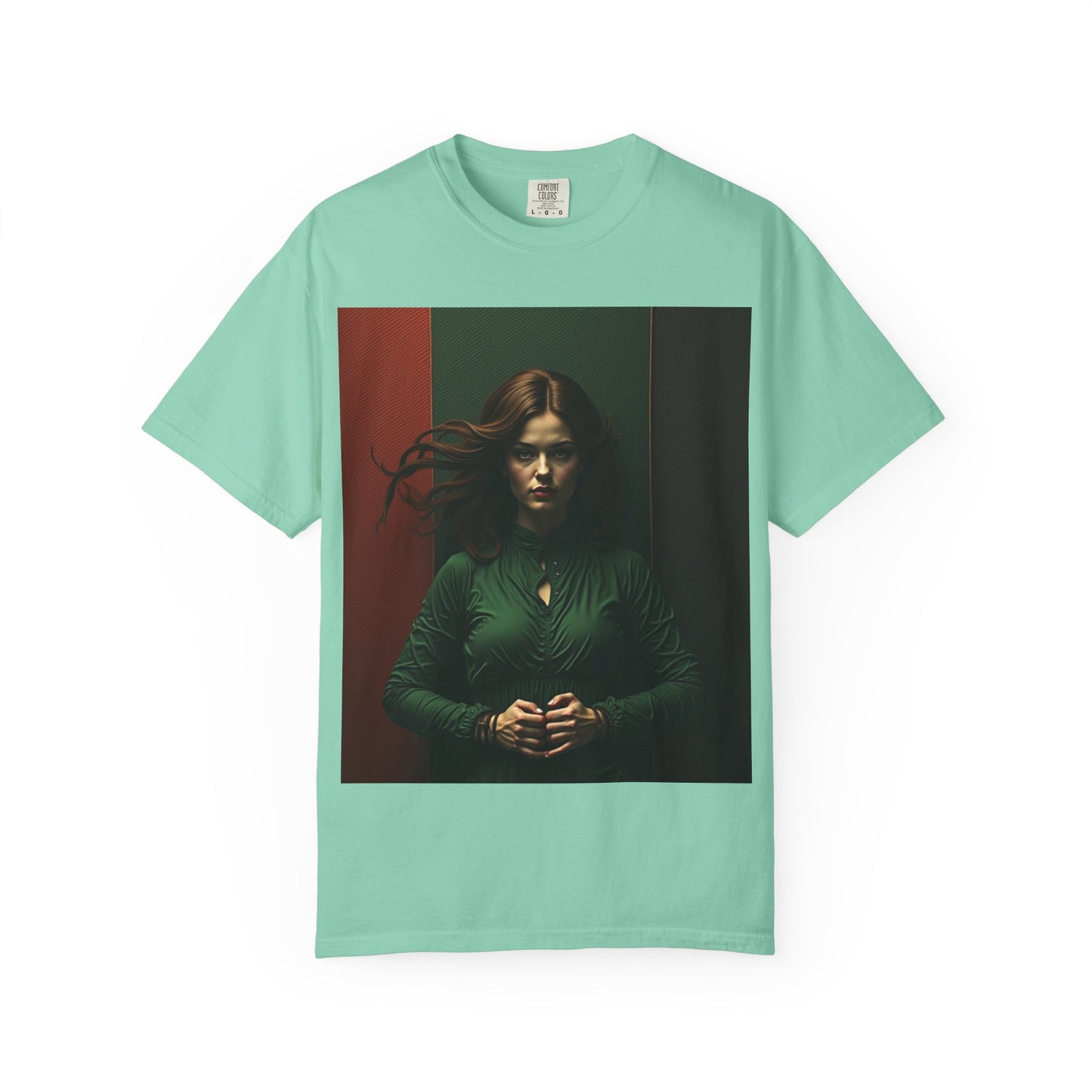 Portrait Photo Tee — Moody Green Woman Graphic T-Shirt