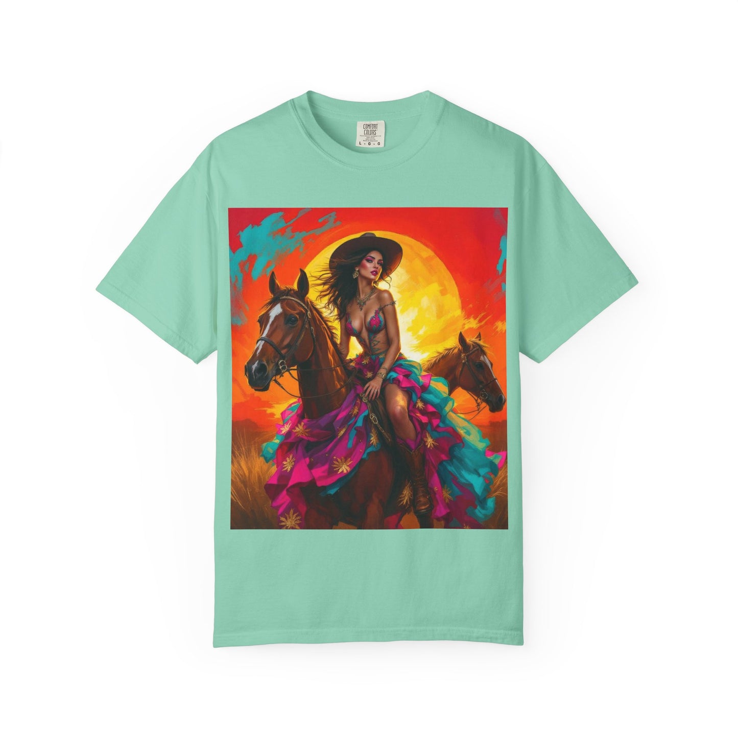 Cowgirl Sunset T-Shirt — Vibrant Western Horse Art Tee