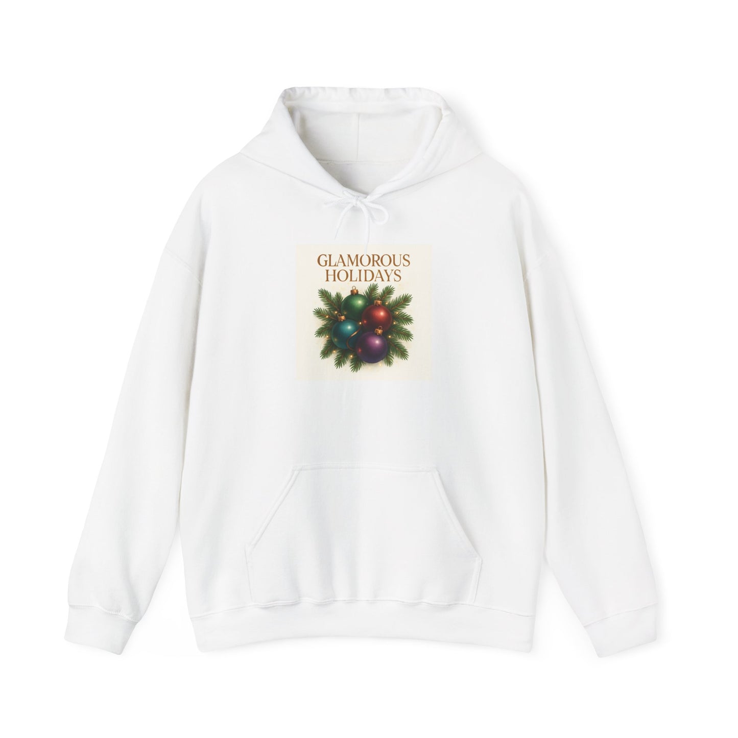 Holiday Glam Hoodie — "Glamorous Holidays" Christmas Ornament Sweatshirt
