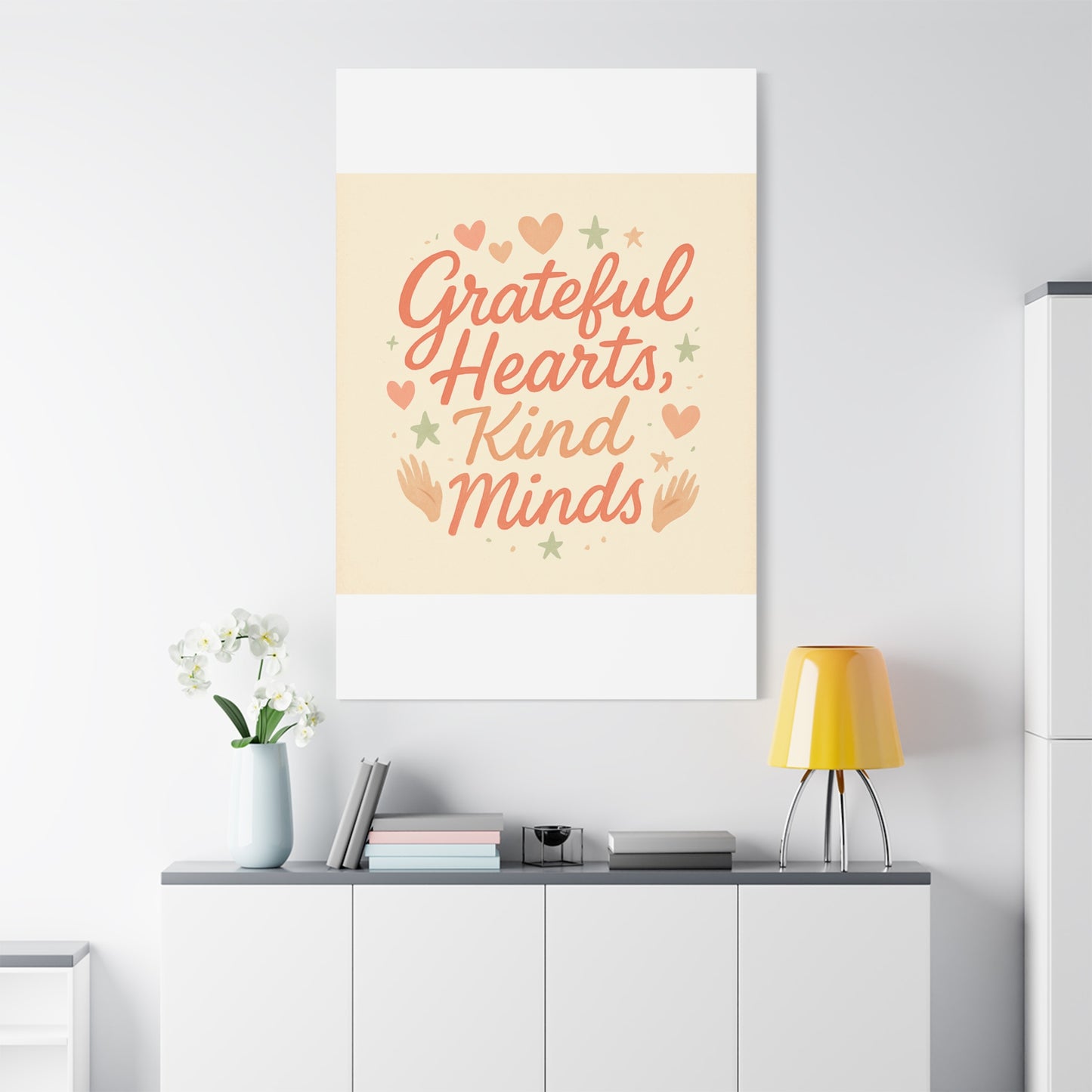Grateful Hearts Kind Minds Canvas Wall Art — Inspirational Quote Matte Canvas
