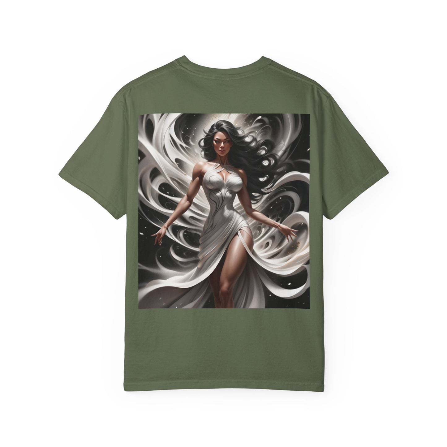 Goddess Art T-Shirt — Elegant White-Draped Fantasy Woman Print