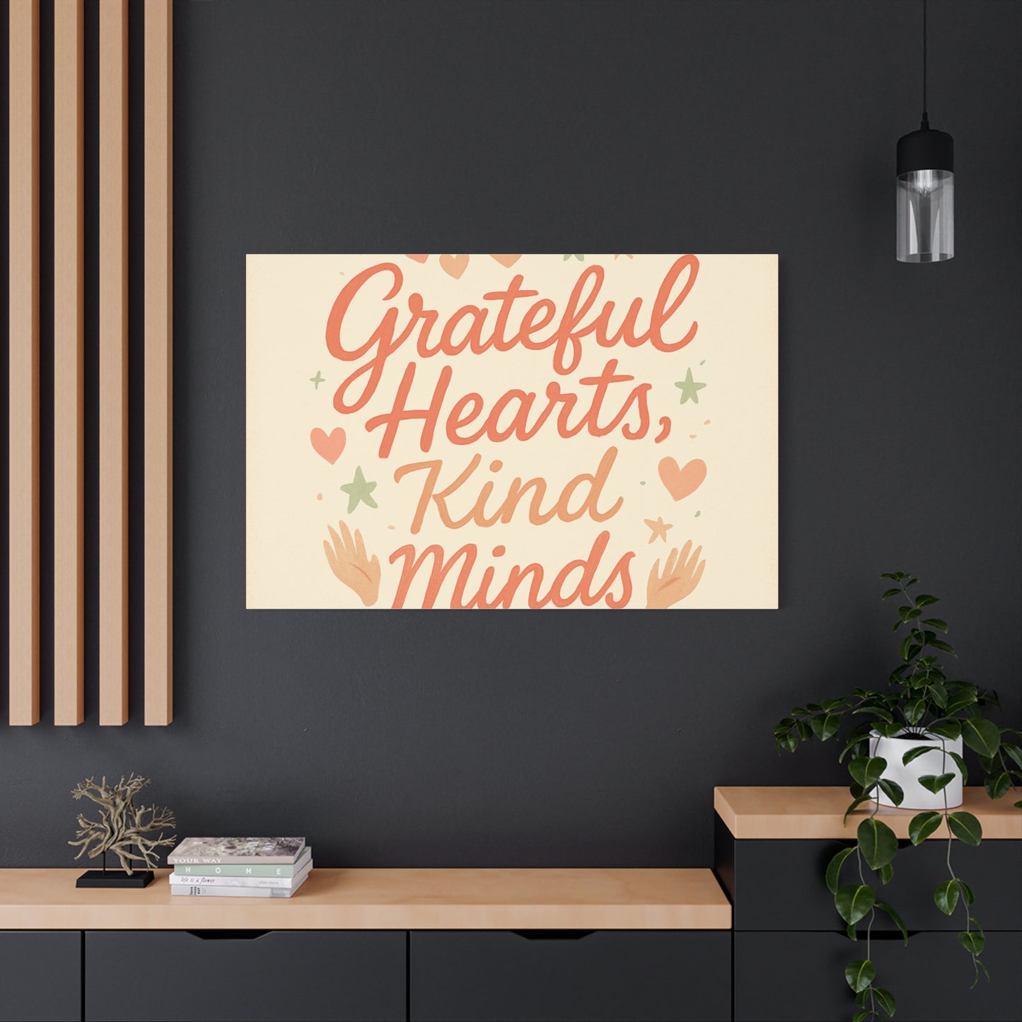 Grateful Hearts Kind Minds Canvas Wall Art — Inspirational Quote Matte Canvas