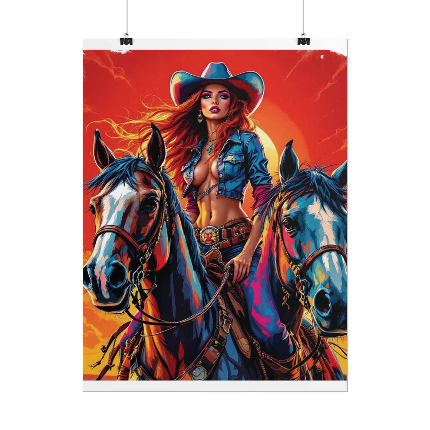Cowgirl Poster — Vibrant Western Cowgirl Art Print with Horses