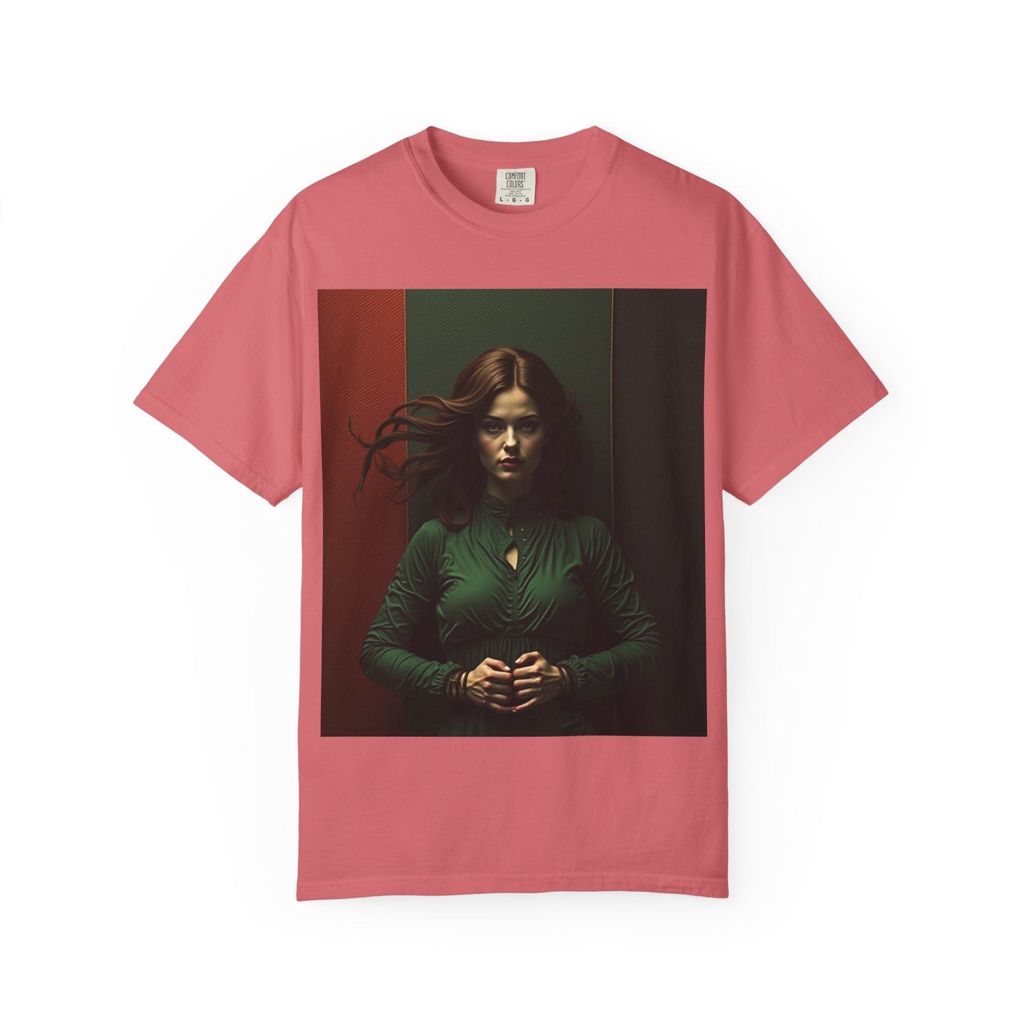 Portrait Photo Tee — Moody Green Woman Graphic T-Shirt