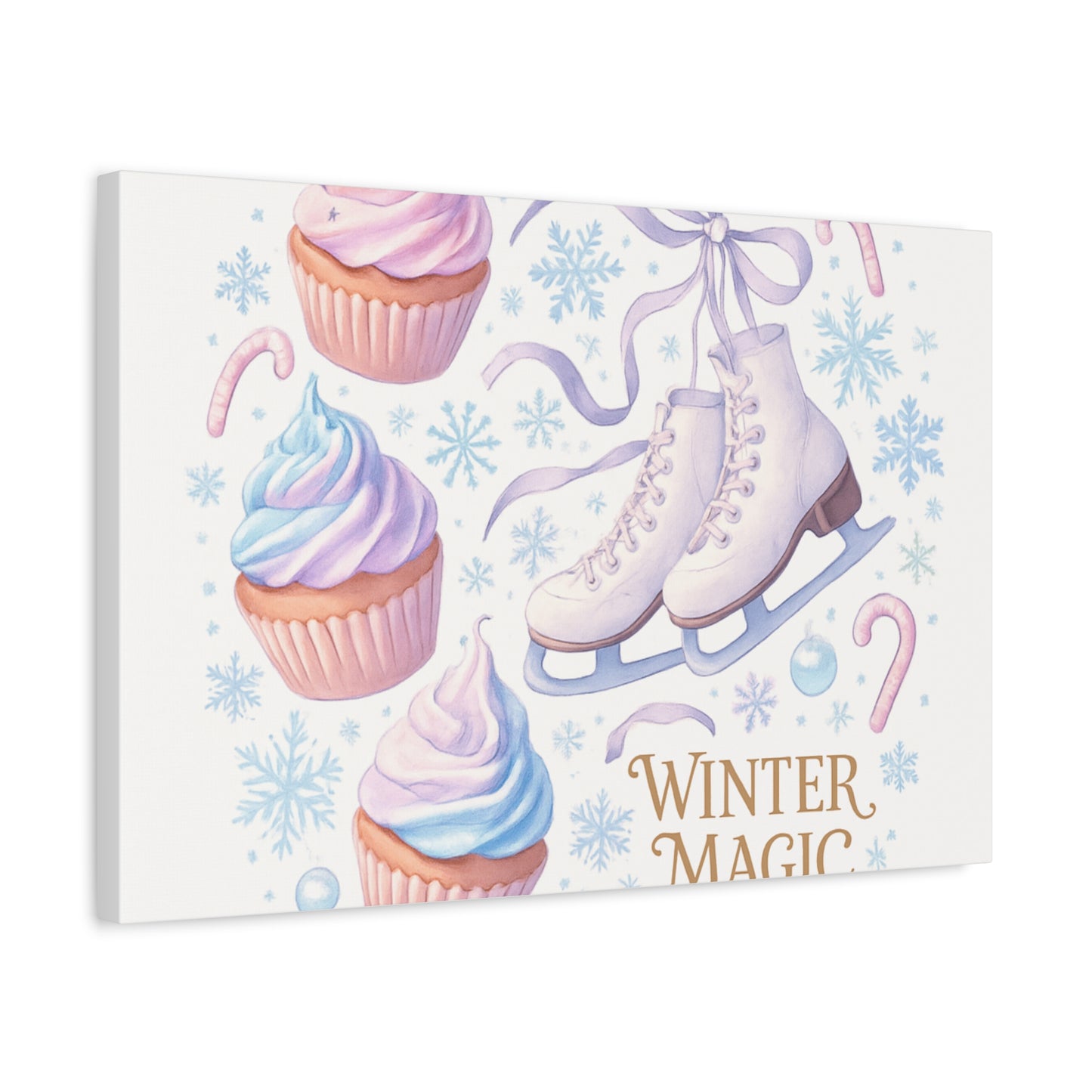 Winter Magic Party Canvas — Ice Skates & Cupcakes Matte Wall Art