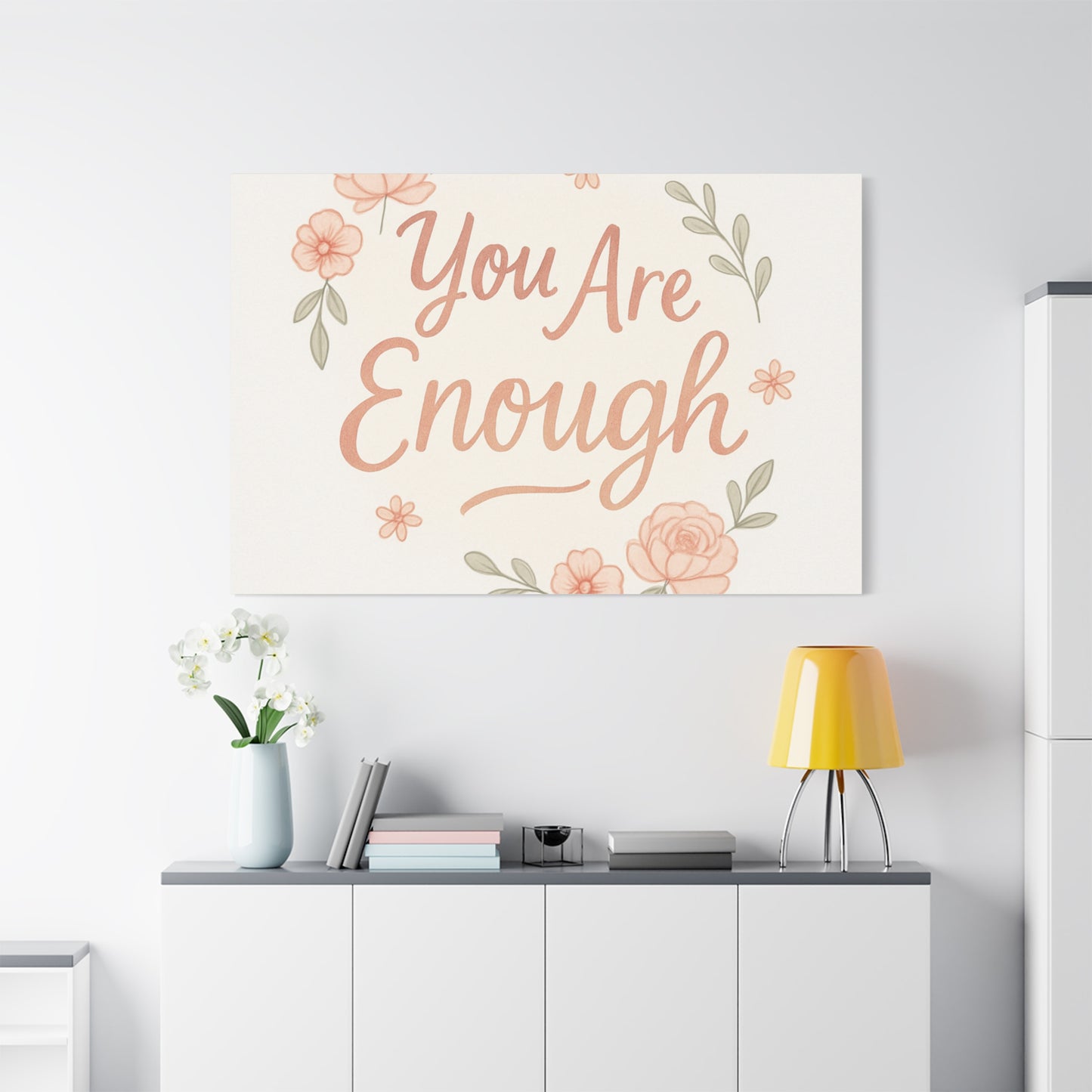 You Are Enough Floral Canvas Wall Art — Inspirational Matte Stretched Canvas