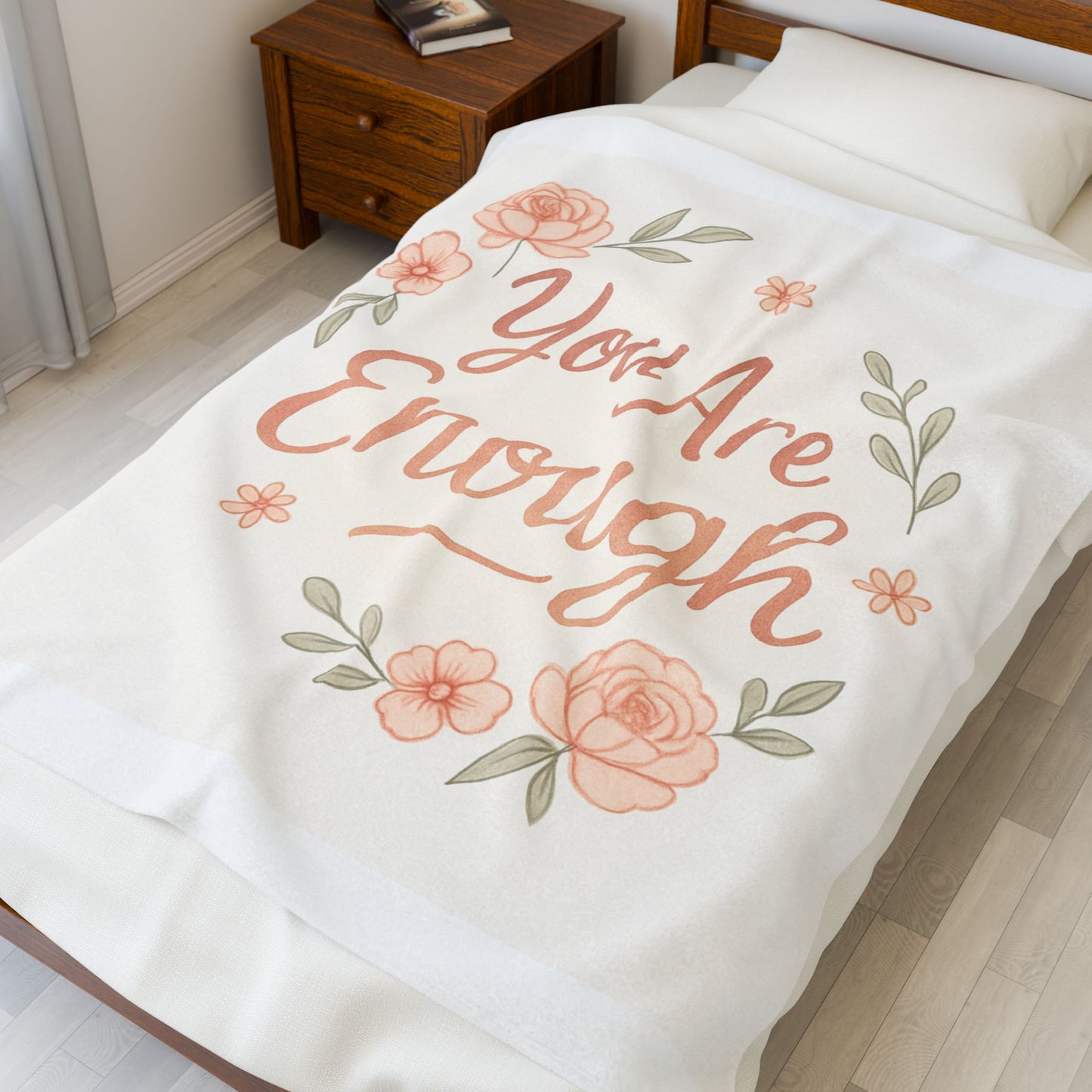 Inspirational Velveteen Plush Blanket — “You Are Enough” Floral Throw