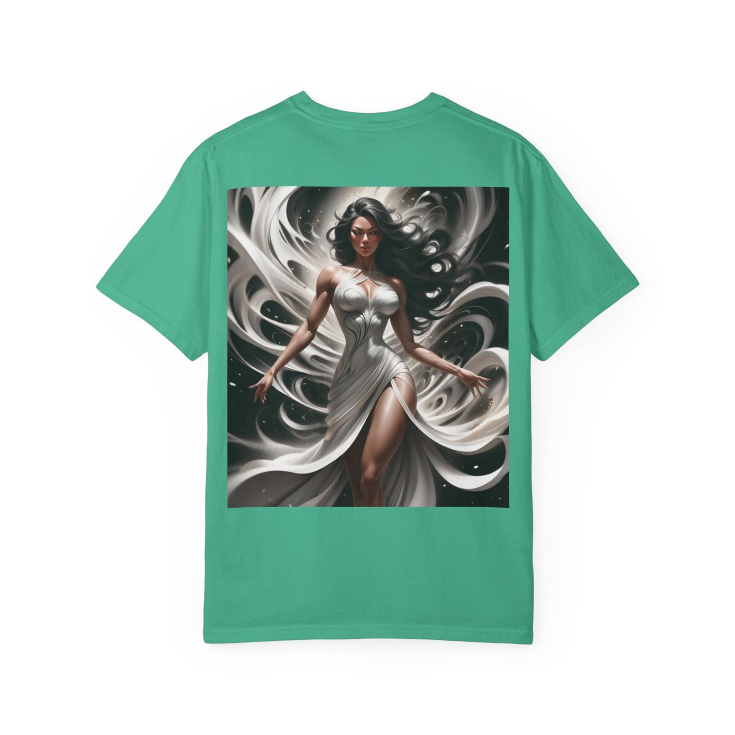 Goddess Art T-Shirt — Elegant White-Draped Fantasy Woman Print