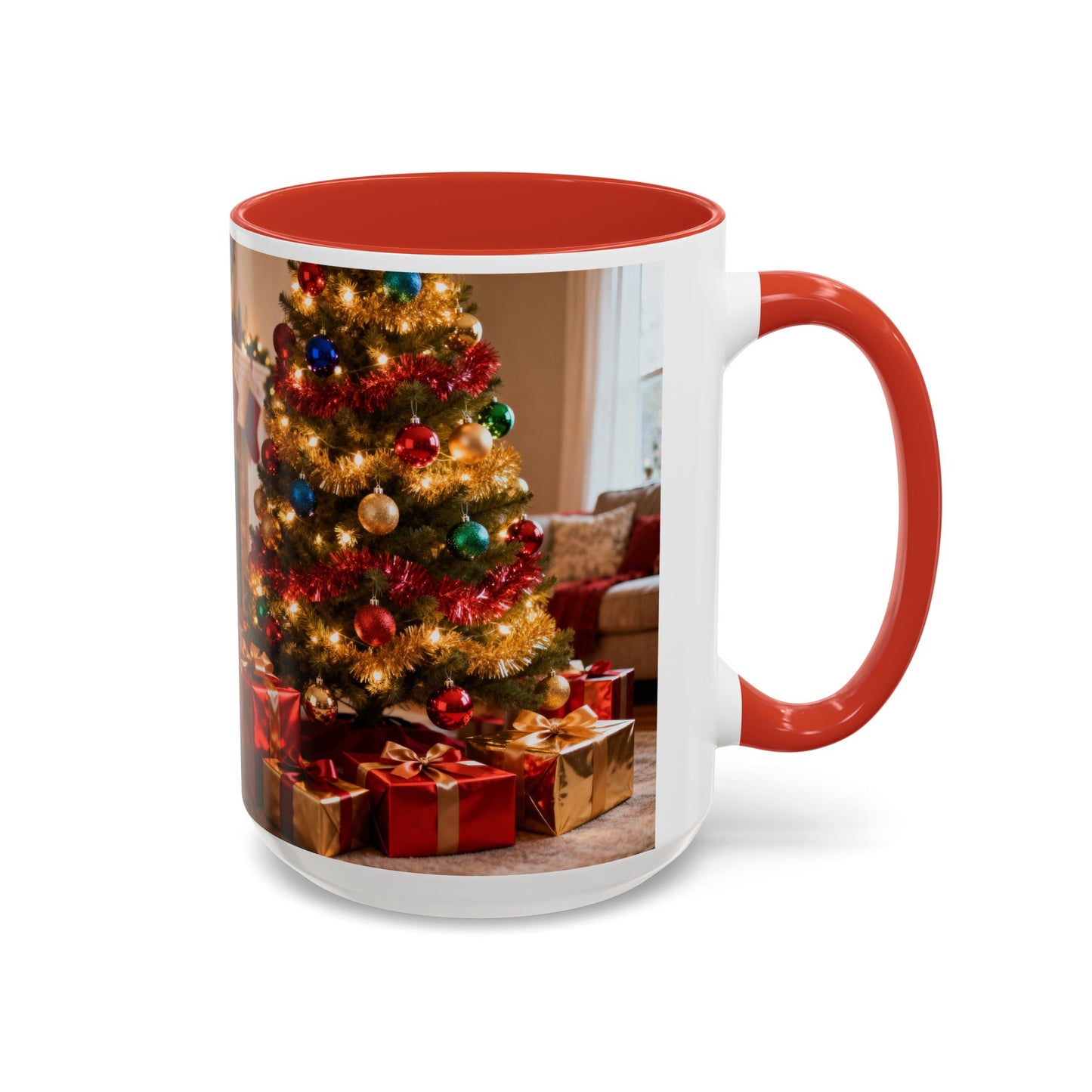 Christmas Living Room Coffee Mug – Festive Tree, Fireplace & Presents Accent Mug (11/15oz)