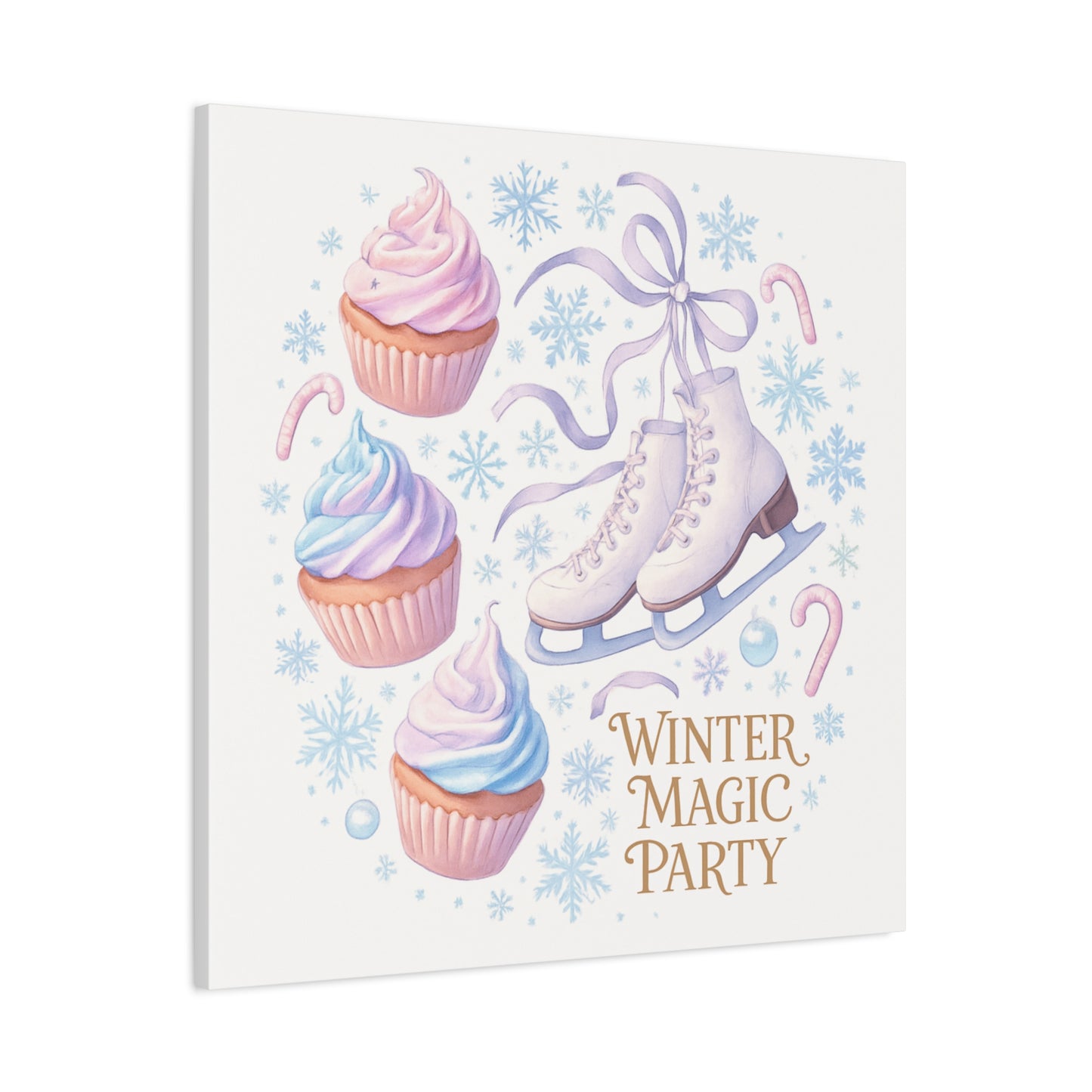 Winter Magic Party Canvas — Ice Skates & Cupcakes Matte Wall Art