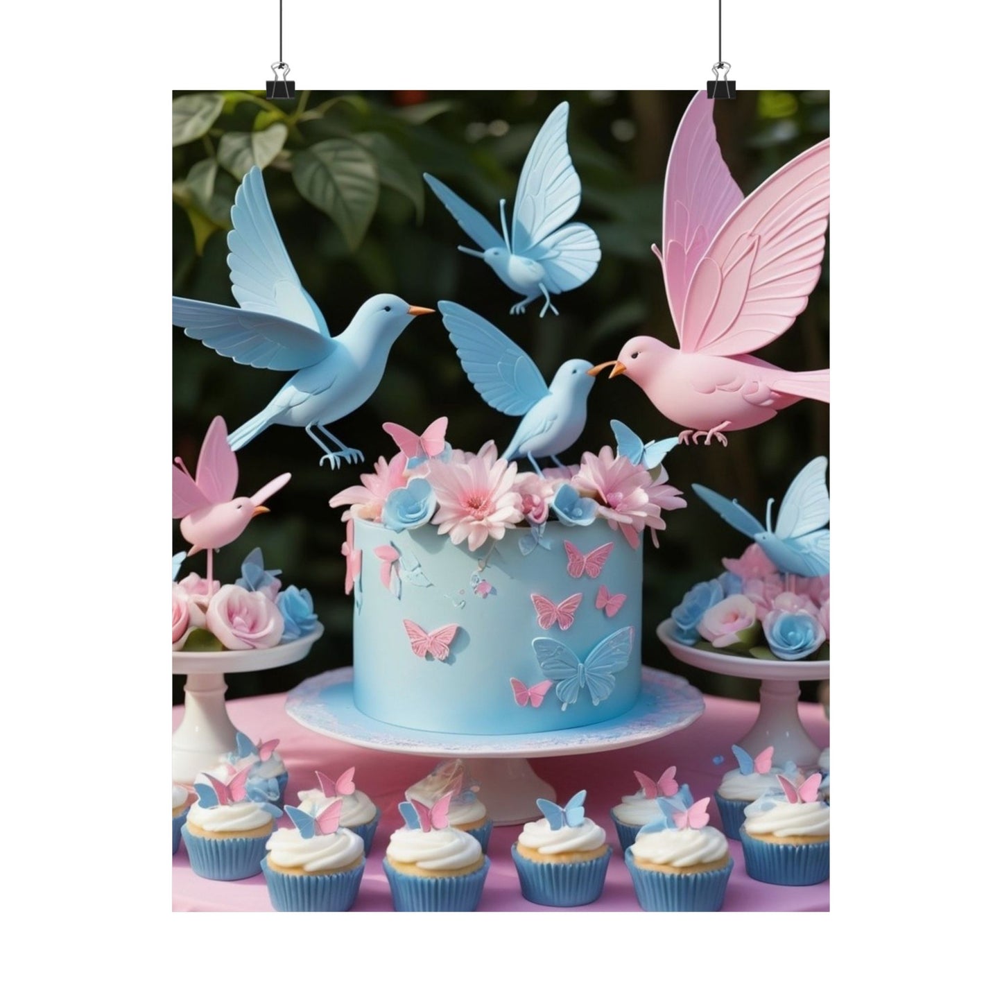 Butterfly & Dove Party Poster — Satin 210gsm Decorative Cake Print