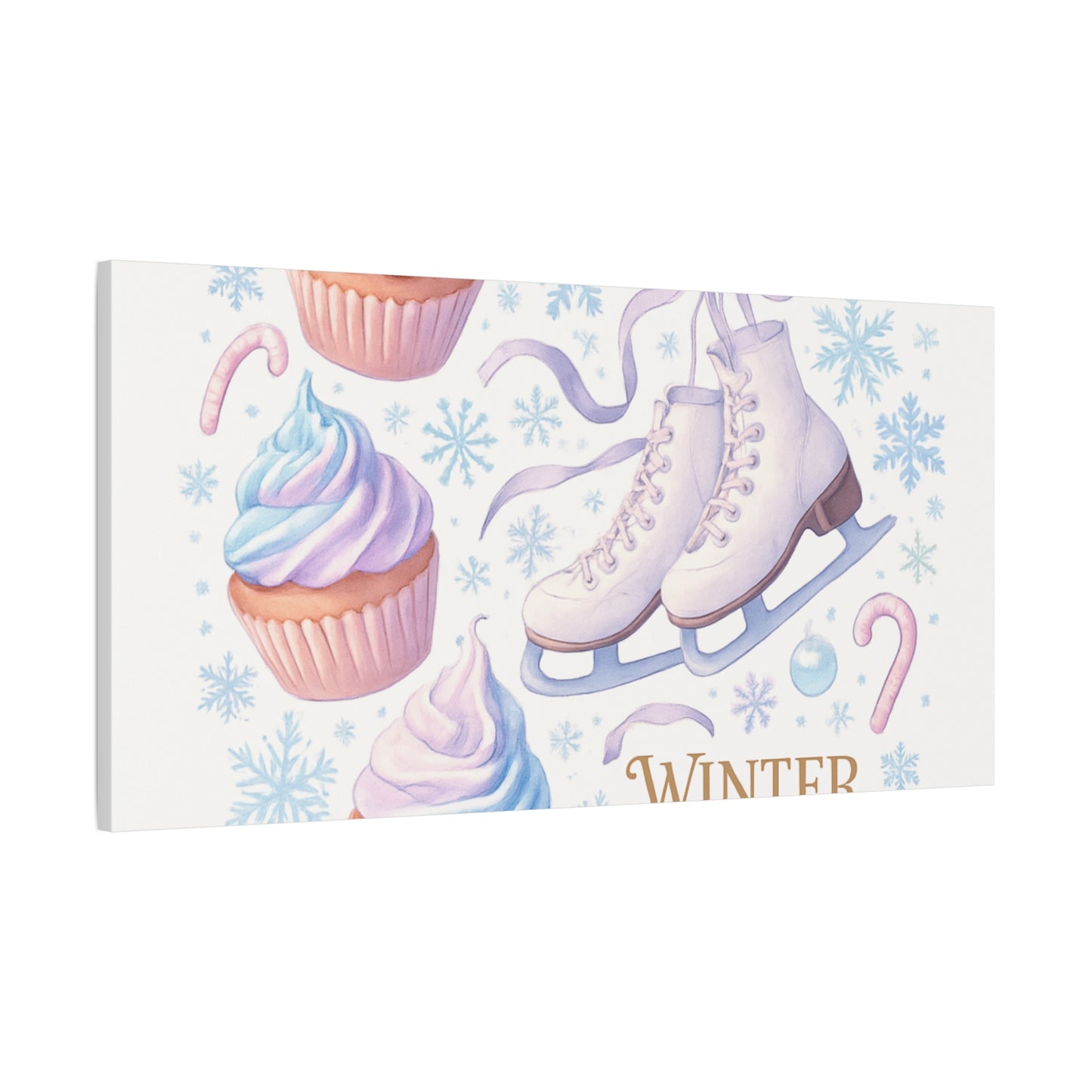 Winter Magic Party Canvas — Ice Skates & Cupcakes Matte Wall Art