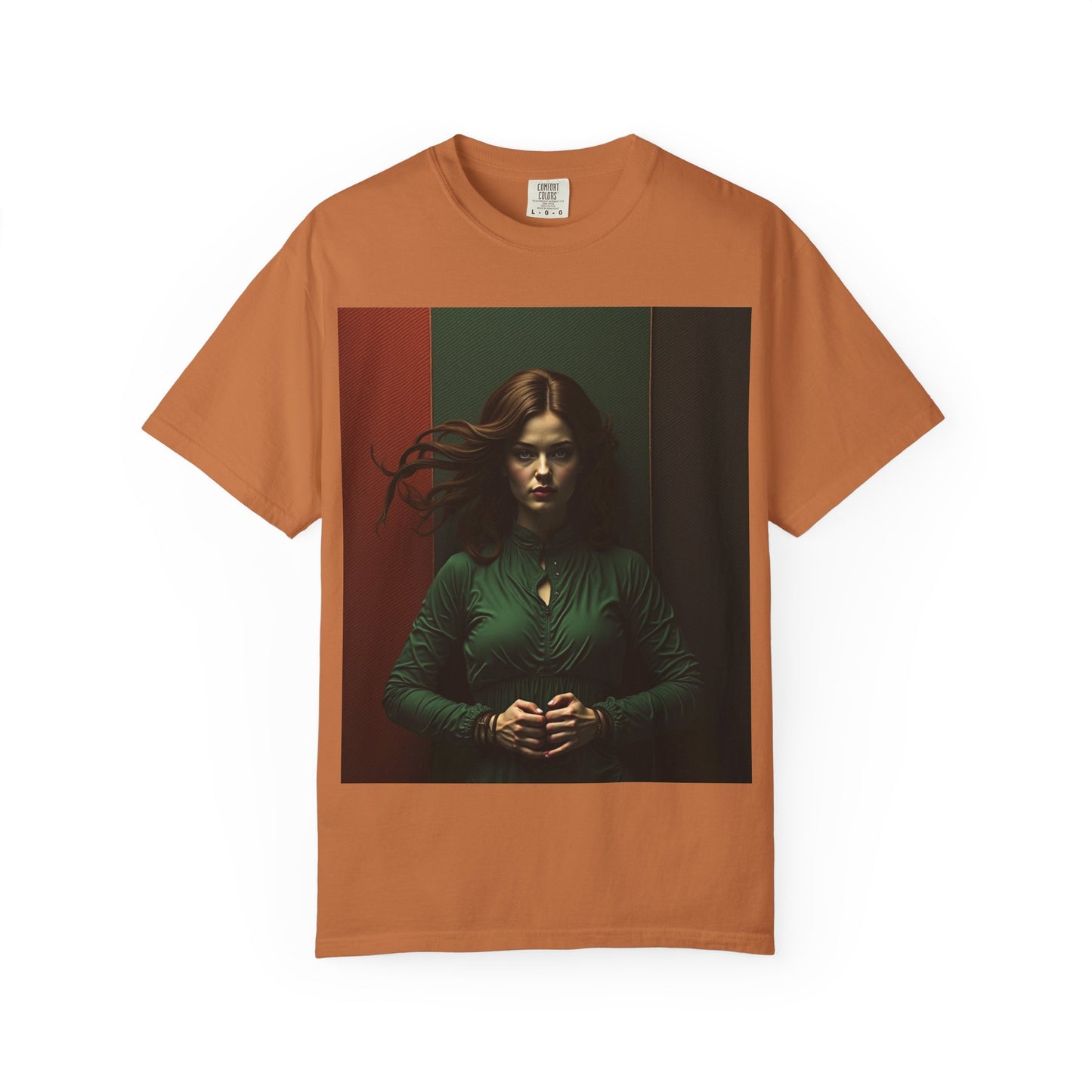 Portrait Photo Tee — Moody Green Woman Graphic T-Shirt