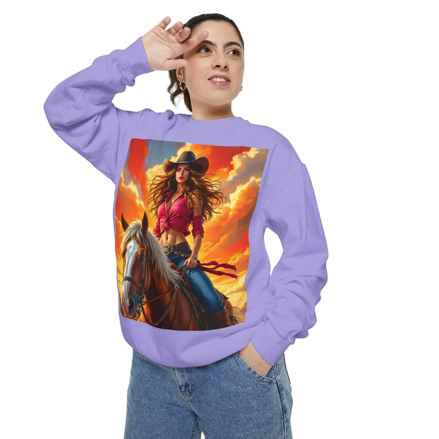 Cowgirl Sunset Sweatshirt — Horse Riding Graphic Crewneck