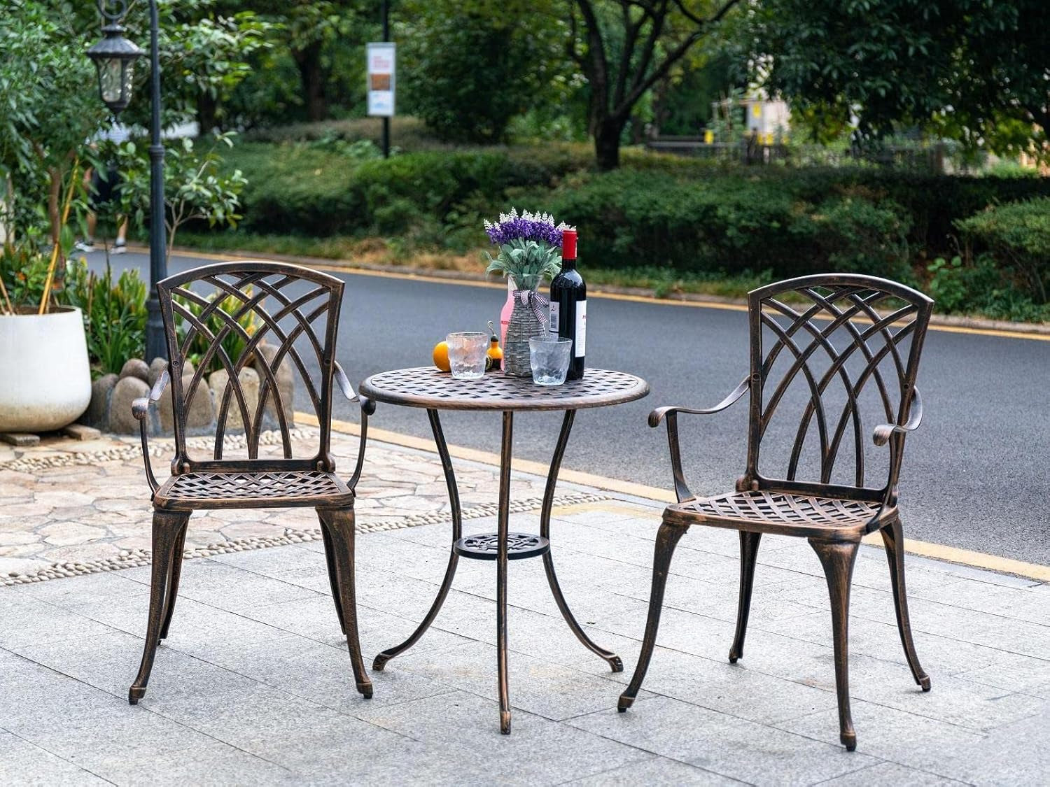 Bistro Set 3 Piece Rustproof Cast Aluminum Furniture Bronze-4