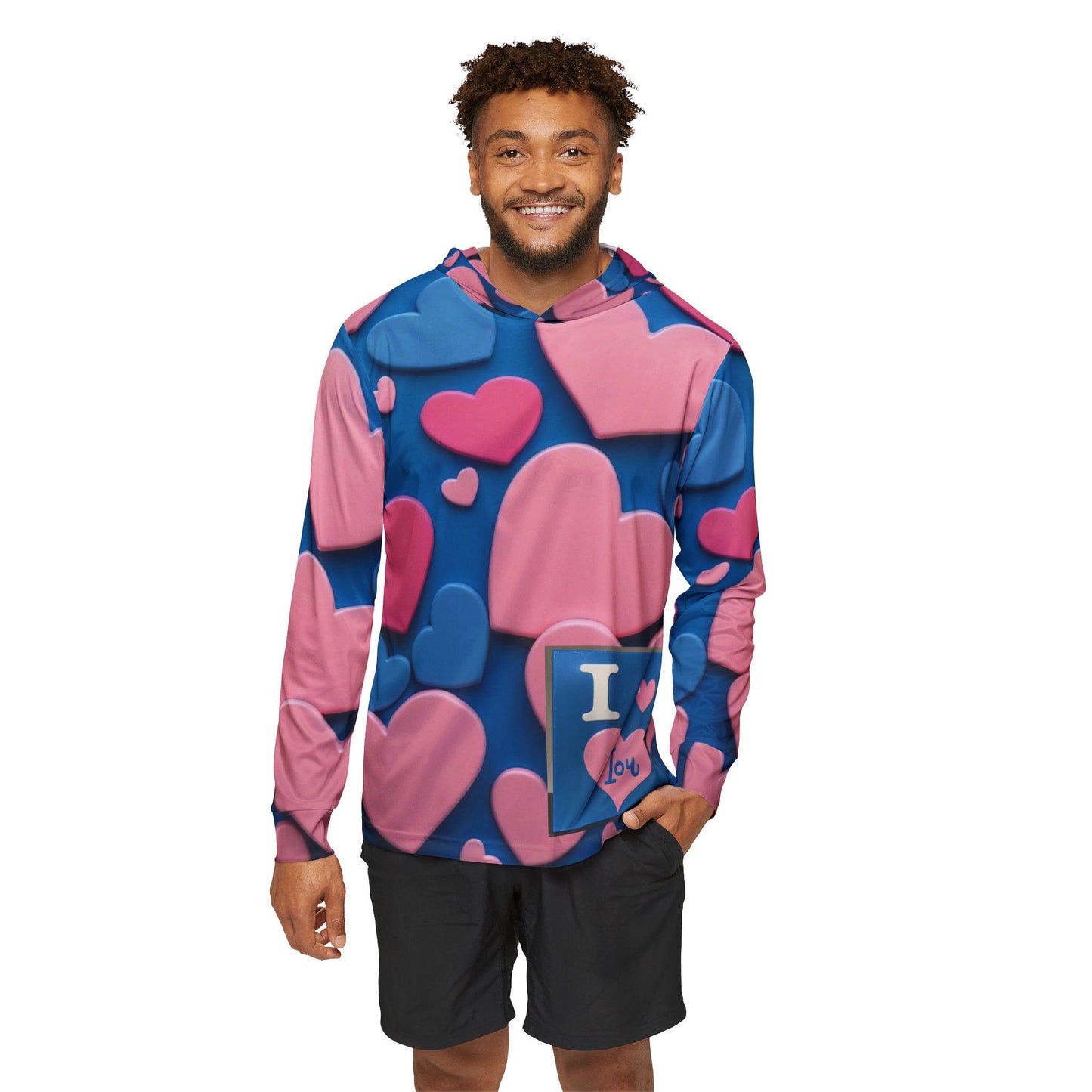 Men's Heart Print Warmup Hoodie, Valentine's Gift, Sportswear, Fashion Hoodie, Love-themed Apparel, Casual Love Hoodie