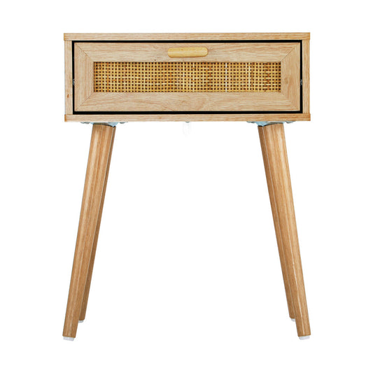 NNEED Bedside Table Wooden Rattan Furniture