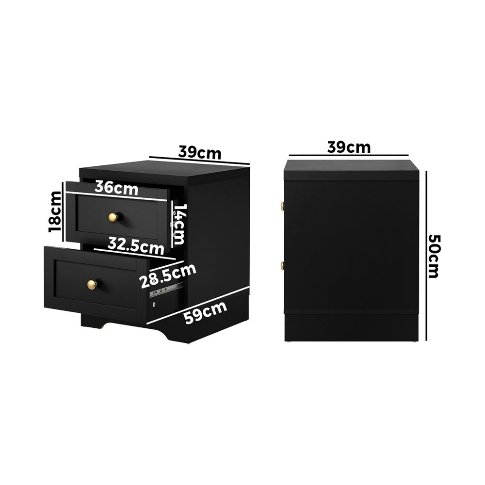 NNEED 2X Bedside Tables Hamptons Furniture Black-2
