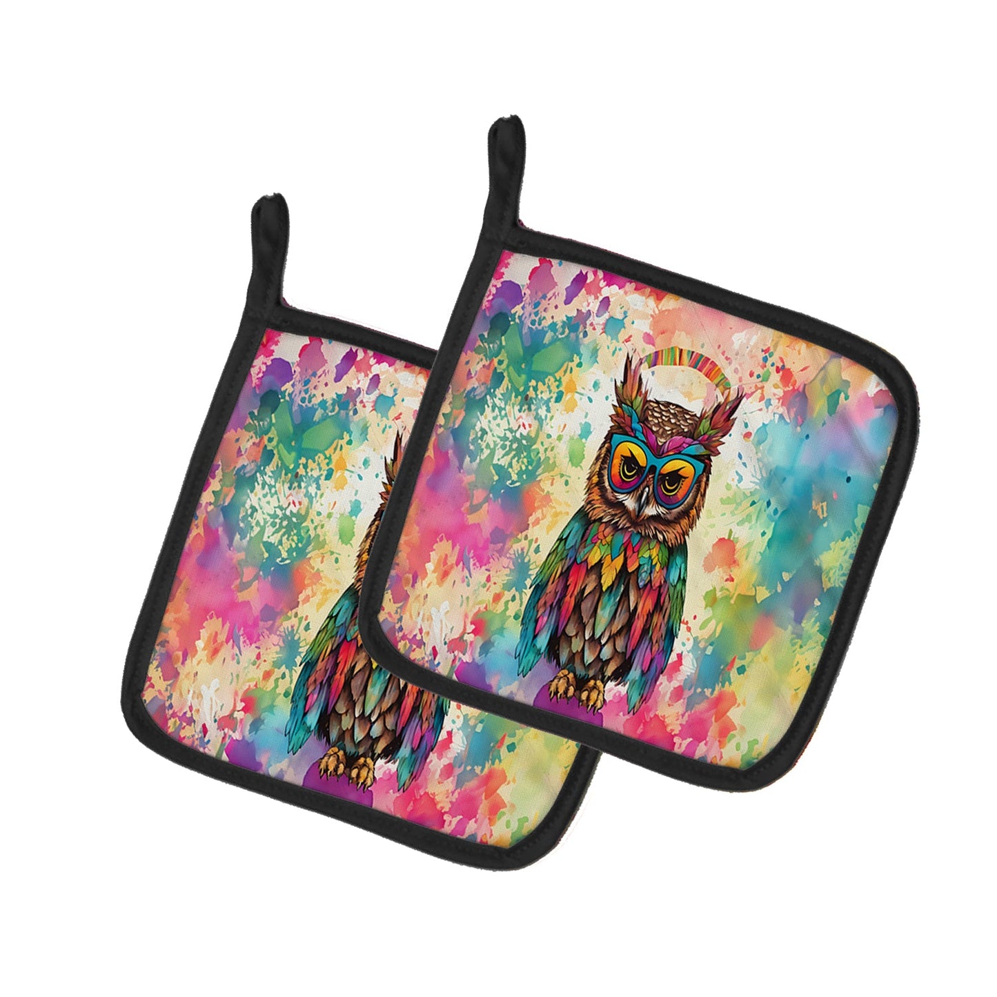 Hippie Animal Owl Pair of Pot Holders