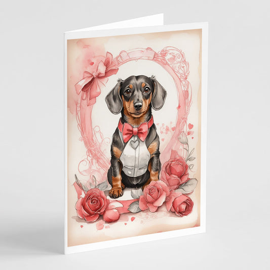 Dachshund Valentine Roses Greeting Cards Pack of 8