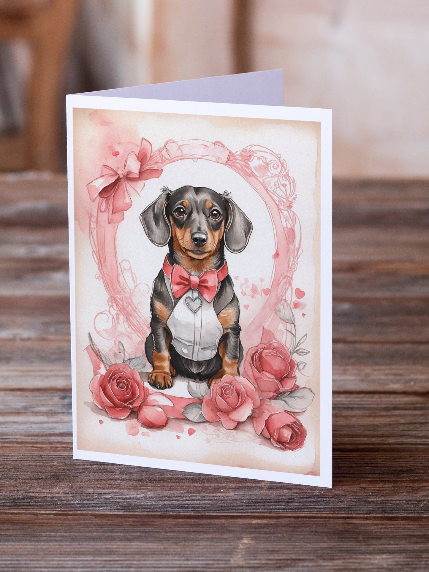Dachshund Valentine Roses Greeting Cards Pack of 8