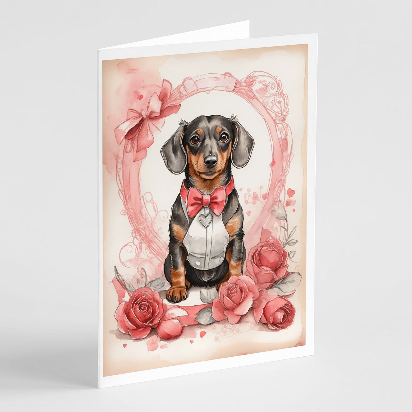 Dachshund Valentine Roses Greeting Cards Pack of 8