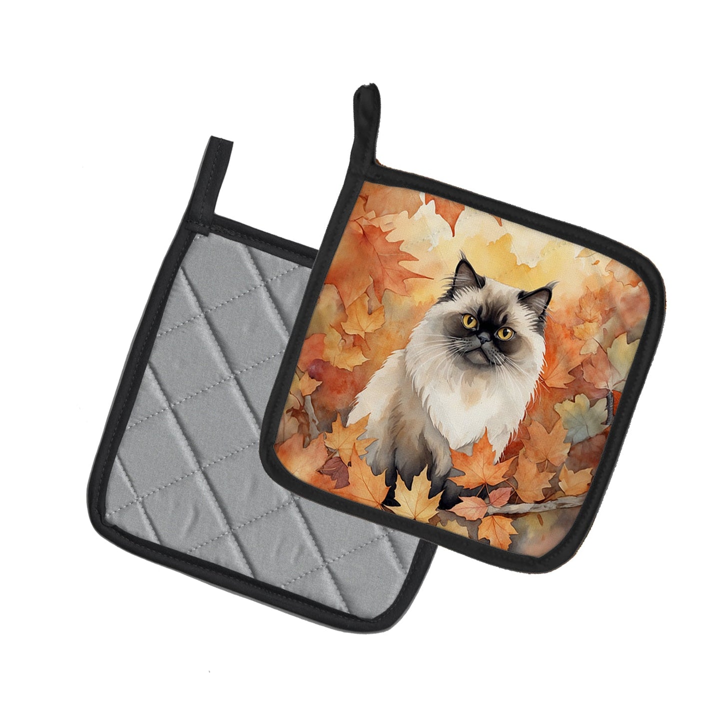 Himalayan Cat in Fall Leaves Pair of Pot Holders