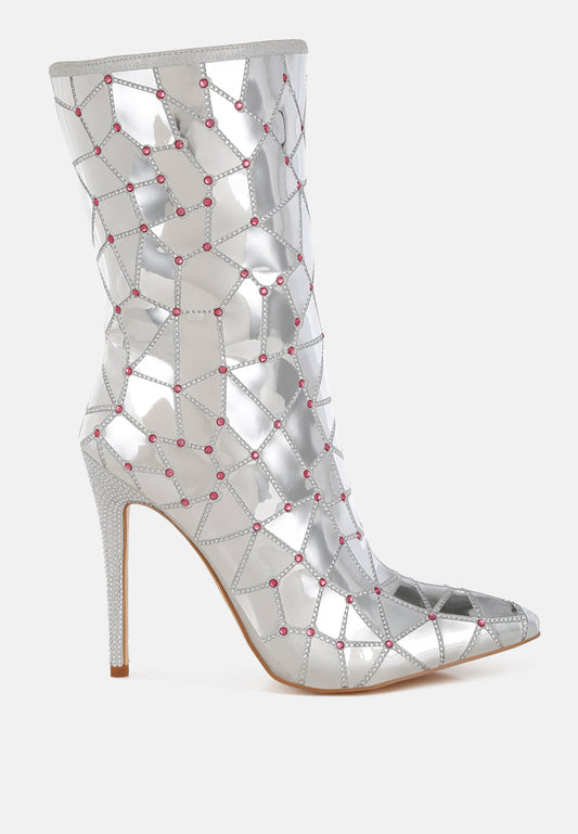 Echostage Rhinestones Embellished Metallic Boots