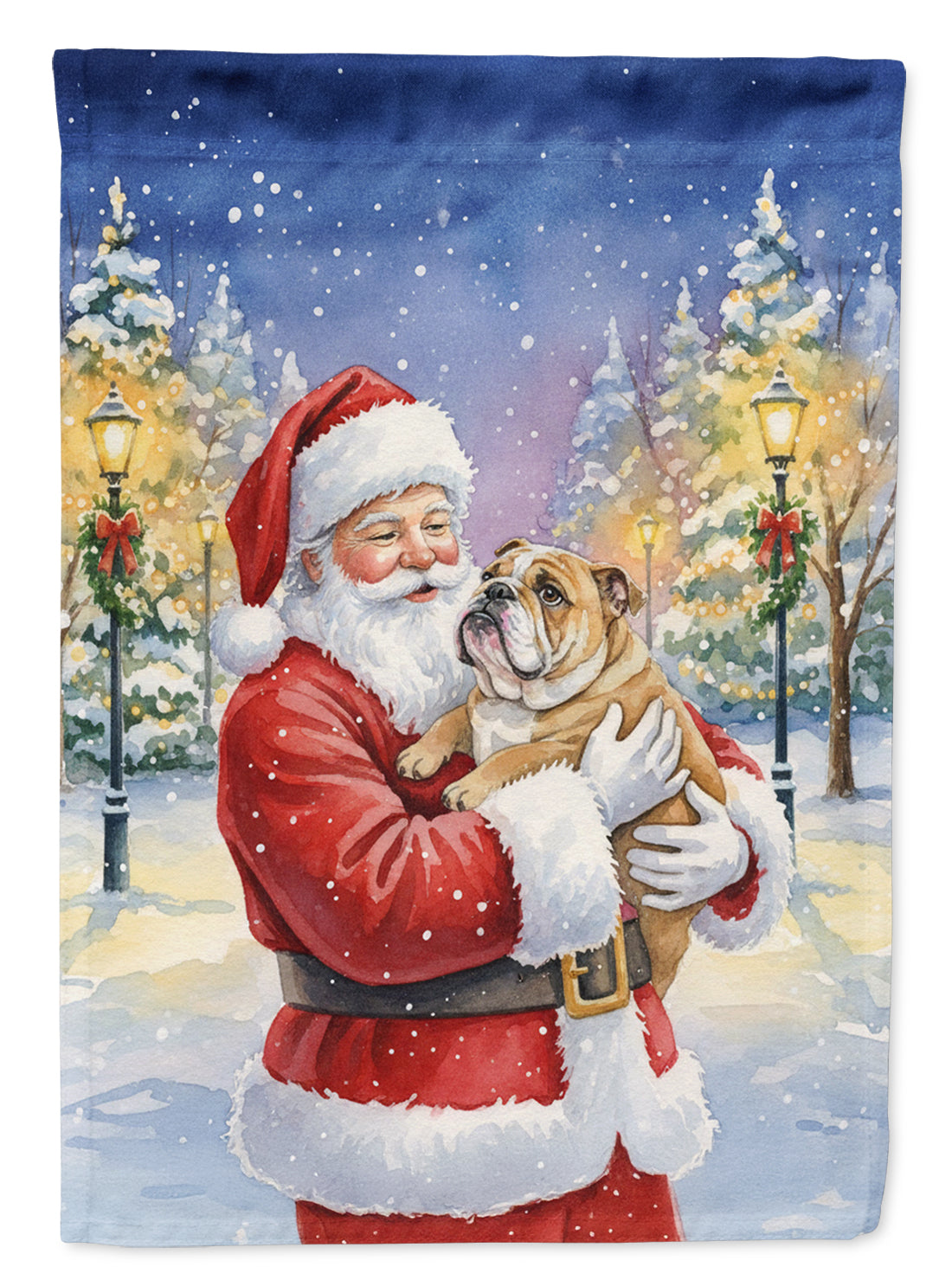 English Bulldog with Santa Claus House Flag