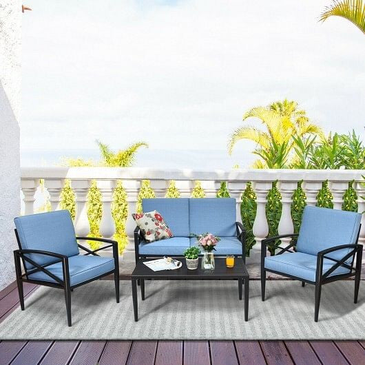 4 Pieces Patio Furniture Set Aluminum Frame Cushioned Sofa-2