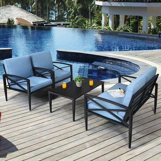 4 Pieces Patio Furniture Set Aluminum Frame Cushioned Sofa-4