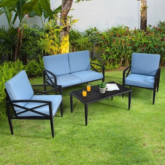 4 Pieces Patio Furniture Set Aluminum Frame Cushioned Sofa-5
