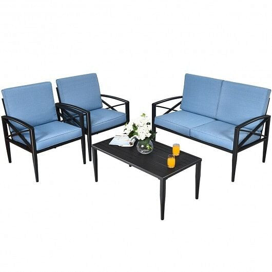 4 Pieces Patio Furniture Set Aluminum Frame Cushioned Sofa-3