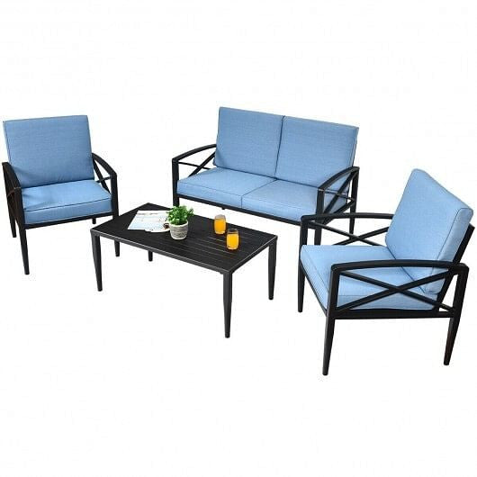 4 Pieces Patio Furniture Set Aluminum Frame Cushioned Sofa-1