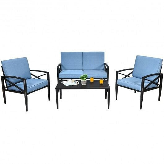 4 Pieces Patio Furniture Set Aluminum Frame Cushioned Sofa-0