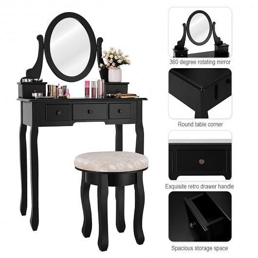Vanity Makeup Table Set Bedroom Furniture with Padded Stool-4