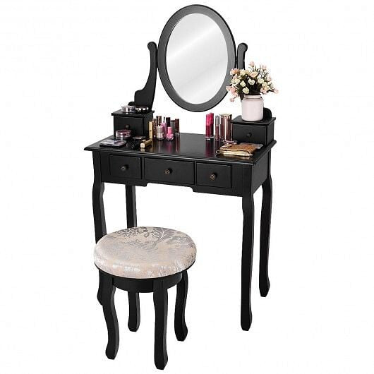 Vanity Makeup Table Set Bedroom Furniture with Padded Stool-0