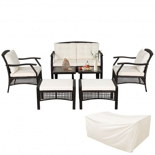 7 Pieces Outdoor Patio Furniture Set with Waterproof Cover-0
