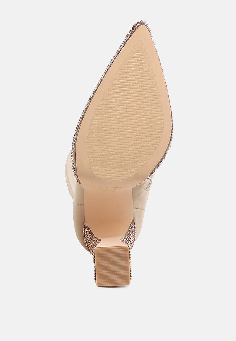 Kasuti Lycra Rhinestone Detail Ankle Boots