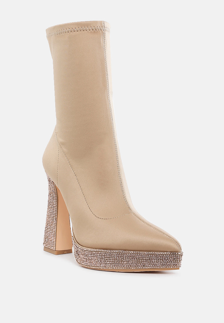 Kasuti Lycra Rhinestone Detail Ankle Boots