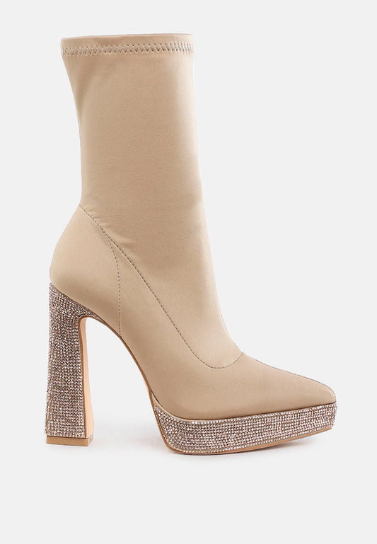 Kasuti Lycra Rhinestone Detail Ankle Boots