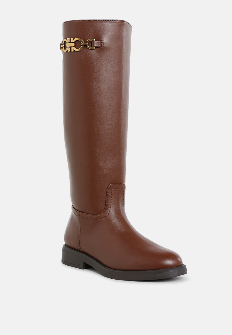 Kiang Metal Chain Link Detail Calf Boots