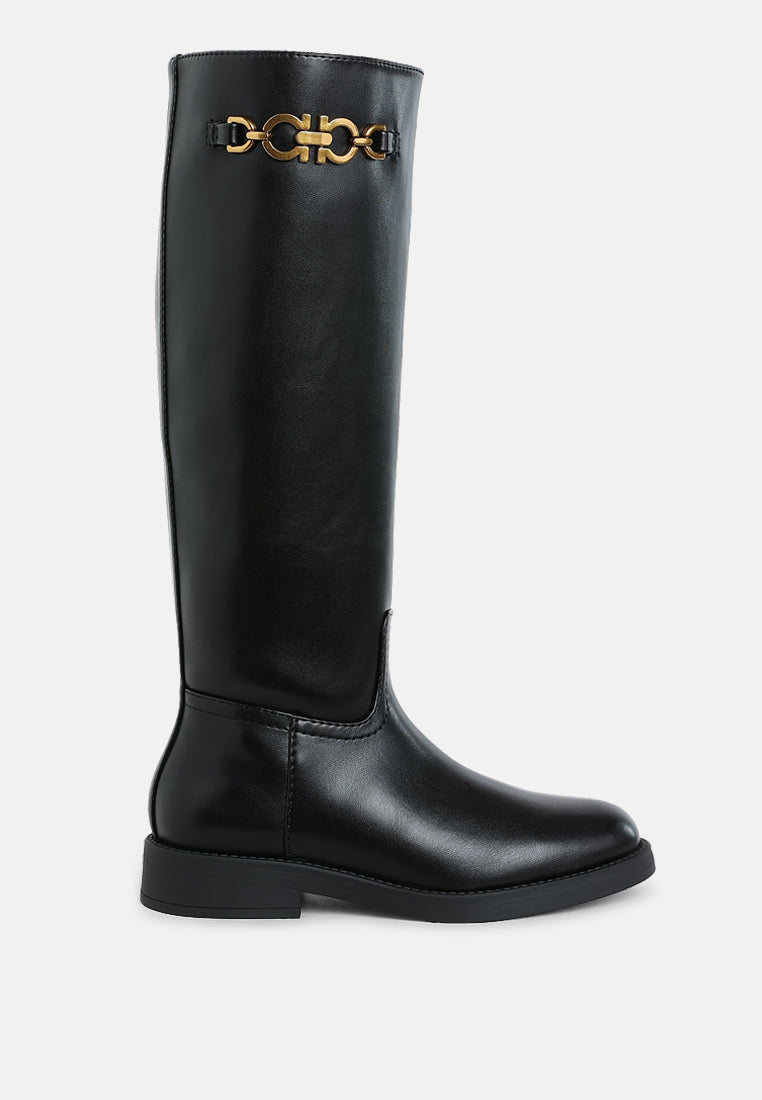 Kiang Metal Chain Link Detail Calf Boots