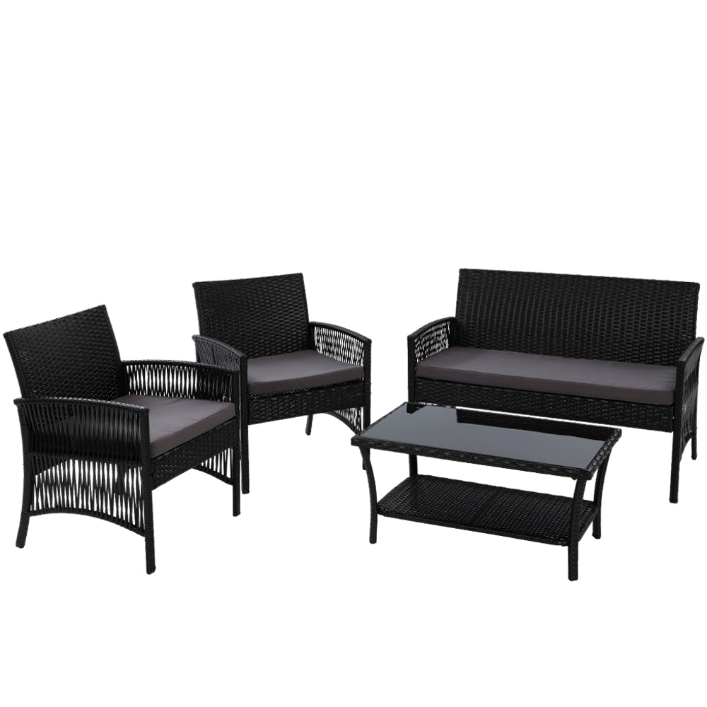 NNEDSZ Furniture Set Wicker Cushion 4pc Black